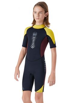Little Surprise Box - Colorblock 2.5mm Neoprene Yellow Knee Length Kids Swimsuit