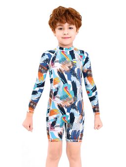 Little Surprise Box - Full Sleeves Knee Length Multi Print Kids Swimsuit