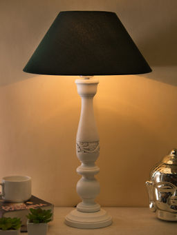 Homesake - Carved White Wood Table Lamp Green Shade