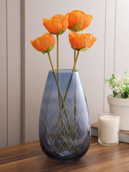 HomeTown - Belize Glass Modern Vase in Blue Colour