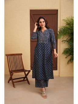 LOVE CHIC - Navy Blue Cotton Ajrakh Straight Kurta with Palazzo (Set of 2)