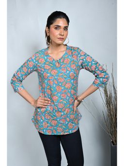 EARTHWEAR - Turquoise Block Printed Top