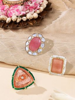 Zaveri Pearls - Set of 3 Multi-Color Stones and Beads Ethnic Finger Rings-ZPFK15405