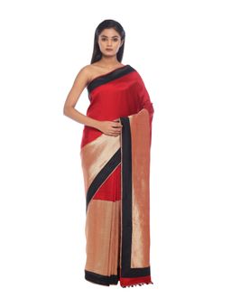 RI.Ritu Kumar - Red and Gold Saree With Unstitched Blouse