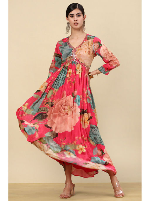 white christmas dresses Maroon Paisley Ajrakh Print Cotton Pleated Dress- Lobha Deepthis