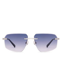 Vincent Chase - Men Hexagon Blue Lens Rimless Polarized and UV Protection Sunglasses -S19528