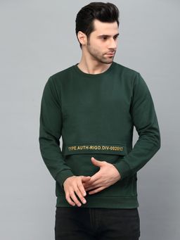 RIGO - Men Bottle Green Crew Neck Printed Fleece Sweatshirt