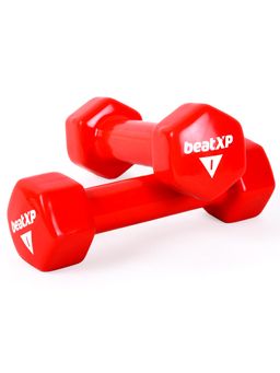beatXP - Red Vinyl Coated Dumbbells (Pack of 2) for Men & Women 1 Kg