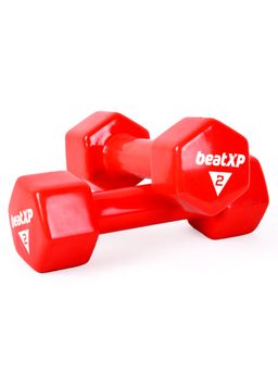 beatXP - Red Vinyl Coated Dumbbells (Pack of 2) for Men & Women 2 Kg