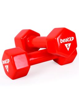 beatXP - Red Vinyl Coated Dumbbells (Pack of 2) for Men & Women 5 Kg