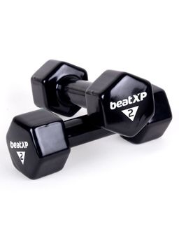 beatXP - Black Vinyl Coated Dumbbells (Pack of 2) for Men & Women 2 Kg