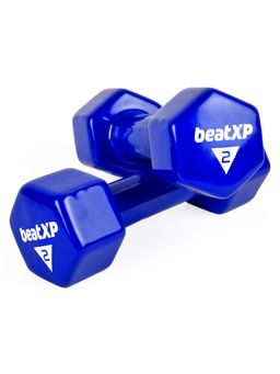 beatXP - Blue Vinyl Coated Dumbbells (Pack of 2) for Men & Women 2 Kg