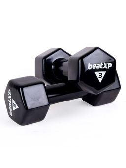 beatXP - Black Vinyl Coated Dumbbells (Pack of 2) for Men & Women 3 Kg