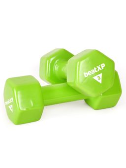 beatXP - Green Vinyl Coated Dumbbells (Pack of 2) for Men & Women 3 Kg