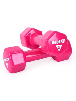 beatXP - Pink Vinyl Coated Dumbbells (Pack of 2) for Men & Women 3 Kg