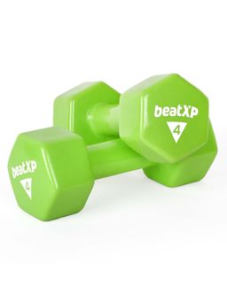 beatXP - Green Vinyl Coated Dumbbells (Pack of 2) for Men & Women 4 Kg