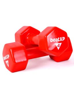 beatXP - Red Vinyl Coated Dumbbells (Pack of 2) for Men & Women 4 Kg