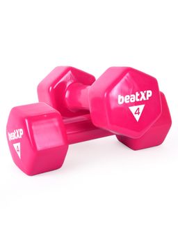 beatXP - Pink Vinyl Coated Dumbbells (Pack of 2) for Men & Women 4 Kg
