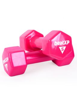 beatXP - Pink Vinyl Coated Dumbbells (Pack of 2) for Men & Women 5 Kg