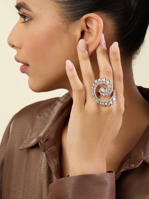 Isharya Setubal Statement Ring In Rhodium Plating