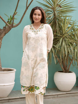 Lakshita - Women Light Green Printed Cotton Kurta