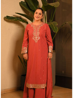 Lakshita - Georgette Pink Embroidered Kurta with Sharara and Dupatta
