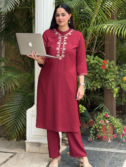 Lakshita - Maroon Embroidered Kurta and Pant
