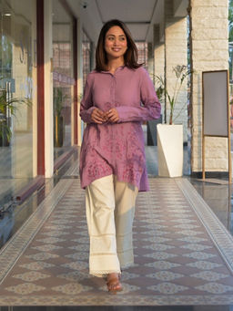 Lakshita - Women Light Pink Embroidered Cotton Blend Shirt Style Tunic