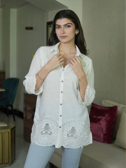 Lakshita - Ivory Embroidered Three Fourth Sleeves Shirt