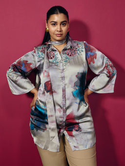 Lakshita - Grey Printed Three Fourth Sleeves Shirt