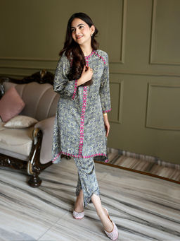 Lakshita - Nesoi Grey Printed Satin Co-Ord Set