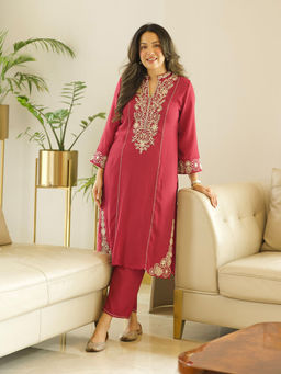 Lakshita - Saroja Dark Pink Embroidered A-line Kurta and Pant