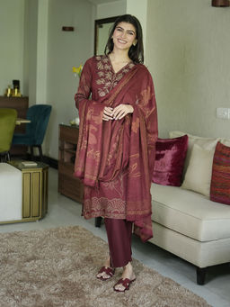 Lakshita - Kasni Maroon Embroidered Kurta and Pant with Dupatta