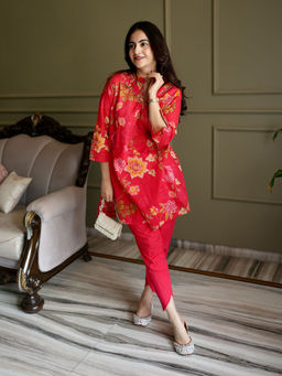 Lakshita - Chandrika Red Floral Printed Cotton Co-Ord Set