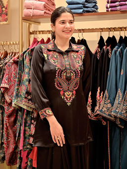 Lakshita - Black Satin Embroidered Co-ord Set