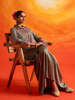 Lakshita - Sage Green Satin Embroidered Co-ord Set