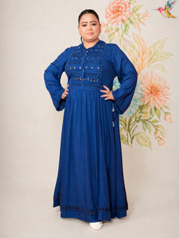 Lakshita - Blue Self-Embroidered Flared Dress