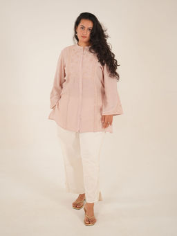 Lakshita - Women Baby Pink Monochrome Embroidered Tunic