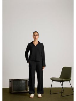 Muvazo - Black Tactile Pleated Black Pant