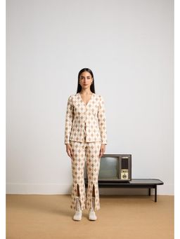 Muvazo - Beige Skew line Slit Pant