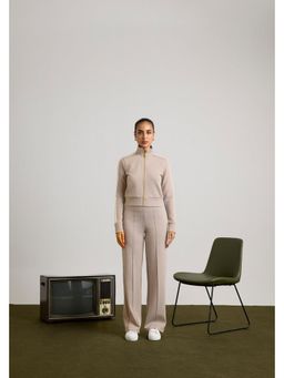 Muvazo - Beige Opulent Tuck Beige Pant