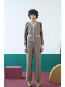 Muvazo - Grey Warm Dune Contrasted Ribbed Pant