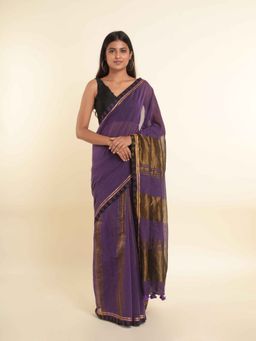 Suta - Purple Stripes Cotton Blend Saree
