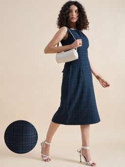 Powersutra - Structured A-line Boat-Neck Sleeveless Checkered Midi Dress In 4-Way Stretch Fabric
