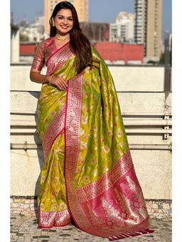 SGF11 - Mahendi Green Women's Kanjivaram Soft Silk Saree with Unstitched Blouse