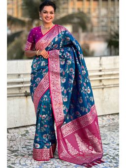 SGF11 - Rama Blue Women's Kanjivaram Soft Silk Saree with Unstitched Blouse