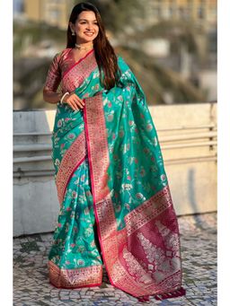 SGF11 - Rama Green Women's Kanjivaram Soft Silk Saree with Unstitched Blouse