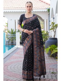 SGF11 - Black Women's Kanjivaram Soft Silk Saree with Unstitched Blouse