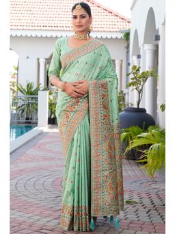 SGF11 - Light Green Women's Kanjivaram Soft Silk Saree with Unstitched Blouse