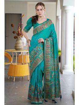 SGF11 - Rama Green Women's Kanjivaram Soft Silk Saree with Unstitched Blouse